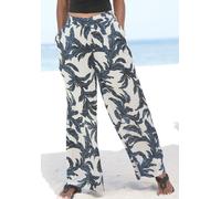 Palazzohose S.OLIVER, Damen, Gr. 40, N-Gr, beige (sand, blau, bedruckt), Crêpe, Obermaterial: 100% Viskose, bedruckt, figurumspielend lang, Hosen Palazzohose, aus Viskose-Crepe mit Allover-Druck mit T