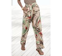 Palazzohose VIVANCE, Damen, Gr. 34, N-Gr, beige (sand bedruckt), Web, Obermaterial: 100% Viskose, bedruckt, figurumspielend lang, Hosen Palazzohose, aus gewebter Viskose mit fixiertem Bindegürtel, Sto