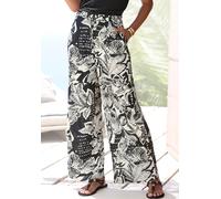 Palazzohose VIVANCE, Damen, Gr. 38, N-Gr, schwarz (schwarz, creme bedruckt), Jersey, Obermaterial: 100% Viskose, bedruckt, figurumspielend lang, Hosen Palazzohose, mit Alloverdruck aus Jersey (1852133