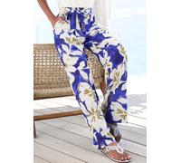 Palazzohose VIVANCE, Damen, Gr. 42, N-Gr, beige (blau, grün, creme bedruckt), Web, Obermaterial: 100% Viskose, bedruckt, figurumspielend lang, Hosen Palazzohose, mit großem Blumendruck (82966722-42) b