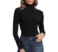 PALINDA Gerippter Rollkragenpullover für Damen, langärmelig, Basic, Thermo-Schichten, Schwarz, Mittel