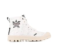 Schnürboots PALLADIUM "STRANGER THINGS X PAMPA DEMODOG", Gr. 45, weiß (cream weiß), Textil, sportlich, Schuhe, Schnürstiefel aus Canvas mit Print (90940557-45) cream weiß