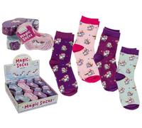 Palleon 4er Pack Magische Kindersocken | Zaubersocken mit Space-, Monster-, Fußball-, Einhorn- & Capybara-Motiven | Größe 22-34 | weich & atmungsaktiv | Geschenkidee für Kinder (Einhorn)