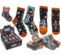 Palleon 4er Pack Magische Kindersocken | Zaubersocken mit Space-, Monster-, Fußball-, Einhorn- & Capybara-Motiven | Größe 22-34 | weich & atmungsaktiv | Geschenkidee für Kinder (Space)