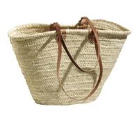 Palmblatt Strandtasche - Nachhaltiger Shopper mit Lederriemen & viel Platz - Beige/Braun, 53x26x33cm, hochwertig, Naturmaterialien, komfortabel