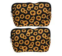PAMINGONO 2 Stück Kosmetiktasche Damen Reißverschluss Sonnenblumen Motiv Tragbarer Make up Organizer Multifunktionale Schminktasche für Reisen Zuhause Geschenk für Frauen und Mädchen