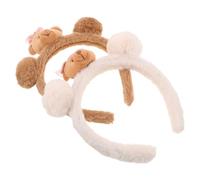 PAMINGONO 2 Stück-pack Flauschige Plüsch Haarbänder mit Bärenohren Elastisch Rutschfest Weiche Stirnbänder für Gesichtsreinigung Spa und Make Up für Frauen und Mädchen