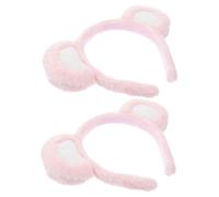 PAMINGONO 2 Stück Teiliges Flauschiges Bärenohren Haarband Weiß Rosa Weiches Stirnband Für Party Kostüm Make up Yoga Waschgesicht Zubehör
