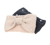 PAMINGONO 2 Stück Teiliges Gestricktes Haarband Damen mit Schleife und Perlen Weiches Atmungsaktives Stirnband aus Wollmaterial Modisch Eleganter Haarreif für Alltag und Geschenkidee