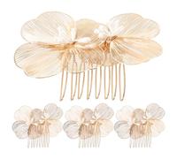 PAMINGONO 4 Stück Brauthaarkämme mit Goldenen Blumen Floraler Vintage Hochzeitshaarschmuck für Damen Seitliche Haarkämme für Brautfrisur Leichter Kopfschmuck