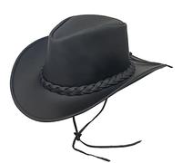 Pamposh Cowboyhut für Damen und Herren - Premium Leder Australischer Busch Hut - Leichter Western Hut - Formbarer Cowgirl Hut Mit Breiter Krempe - Party Kostüm Outfit für Reisen und Sonnenschutz