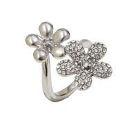 PAMTIER Blumen Ringe für Frauen Zirkonia Silber Gold Plated Edelstahl Niedlich Elegant Statement Personalisiert Zierlich Florale Schmuck Silber Größe 52(16.6)