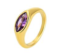PAMTIER Damen Edelstahl Edelstein Siegelring Fantasie Schliff Zirkonia Hochzeitsring Gold Platiert Lila Größe 68 (21.6)