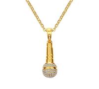 PAMTIER Damen Edelstahl Halskette mit Mikrofon Akzent Und Zirkonia Anhänger Charm mit Kette Gold
