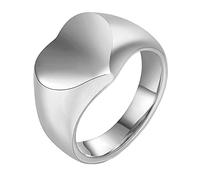 PAMTIER Damen Edelstahl klobiger Herzring Schlichte Schlichte Siegel Statement Ringe Silber Größe 54