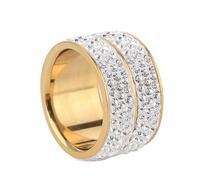 PAMTIER Frauen Cubic Zirconia Wide Ring 12mm Double Row Eternity Wedding Band Chunky Ringe Gold Größe 62 (19.7)