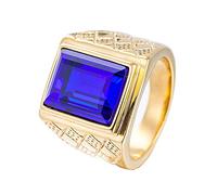 PAMTIER Herren 18K Gold Überzogen Fett Gedruckt Edelstahl Ringe mit Blau Stein Größe 68 (21.6)