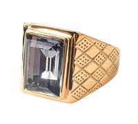 PAMTIER Herren 18K Gold Überzogen Fett Gedruckt Edelstahl Ringe mit Grau Stein Größe 60 (19.1)