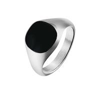 PAMTIER Herren Edelstahl Siegel Pinky Ring Schwarz Emaille Einfaches Schlichtes Ehering Kleine Silber Größe 57