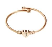 PAMTIER Initial Herz Armbänder für Frauen Offen Buchstabe Alphabet Silber Rose Gold Plated Edelstahl Bunt Personalisiert Statement Name Charm Einfach Schmuck Roségold Brief U