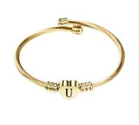 PAMTIER Initial Herz Armbänder für Frauen Offen Buchstabe Alphabet Silber Rose Gold Plated Edelstahl Bunt Personalisiert Statement Name Charm Einfach Schmuck Gold Brief U