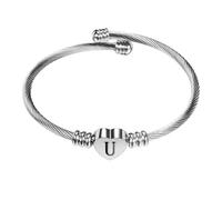 PAMTIER Initial Herz Armbänder für Frauen Offen Buchstabe Alphabet Silber Rose Gold Plated Edelstahl Bunt Personalisiert Statement Name Charm Einfach Schmuck Silber Brief U