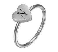 PAMTIER Initial Ringe für Frauen Herz Buchstabe A-Z Silber Gold Plated Edelstahl Zierlich Alphabet Buchstabe K Niedlich Statement Einfach Schmuck Silber N Größe 62(19.7)