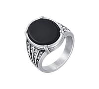 PAMTIER Ringe für Männer Schwarzer Edelstein CZ Edelstahl Siegelring Band | Oval, Kubischer Zirkon, Silber Plated, Einfach, Aussage, Personalisiert, Bedeutungsvoll, Alltäglich, Geschenk, Schmuck