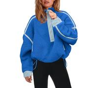 Panadila, Damen Fleece-Pullover mit halbem Reißverschluss, weich, warm und locker geschnitten, mit Taschen und kuscheligem Teddyfleece für hohen, Helles Blau, M