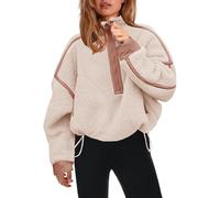 Panadila, Damen Fleece-Pullover mit halbem Reißverschluss, weich, warm und locker geschnitten, mit Taschen und kuscheligem Teddyfleece für hohen, Beige, S