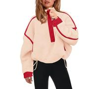 Panadila, Damen Fleece-Pullover mit halbem Reißverschluss, weich, warm und locker geschnitten, mit Taschen und kuscheligem Teddyfleece für hohen, L
