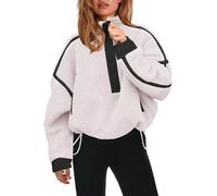 Panadila, Damen Fleece-Pullover mit halbem Reißverschluss, weich, warm und locker geschnitten, mit Taschen und kuscheligem Teddyfleece für hohen, Weiss/opulenter Garten, S