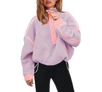 Panadila, Damen Fleece-Pullover mit halbem Reißverschluss, weich, warm und locker geschnitten, mit Taschen und kuscheligem Teddyfleece für hohen, Taro Violett, S