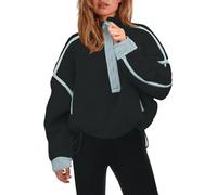 Panadila, Damen Fleece-Pullover mit halbem Reißverschluss, weich, warm und locker geschnitten, mit Taschen und kuscheligem Teddyfleece für hohen Tragekomfort, Schwarze Kombo, M