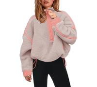 Panadila, Damen Fleece-Pullover mit halbem Reißverschluss, weich, warm und locker geschnitten, mit Taschen und kuscheligem Teddyfleece für hohen Tragekomfort, L