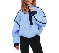 Panadila, Damen Fleece-Pullover mit halbem Reißverschluss, weich, warm und locker geschnitten, mit Taschen und kuscheligem Teddyfleece für hohen, L