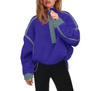 Panadila, Damen Fleece-Pullover mit halbem Reißverschluss, weich, warm und locker geschnitten, mit Taschen und kuscheligem Teddyfleece für hohen, Dunkles Violett, S