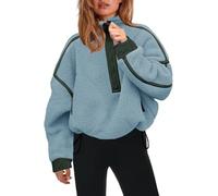 Panadila, Damen Fleece-Pullover mit halbem Reißverschluss, weich, warm und locker geschnitten, mit Taschen und kuscheligem Teddyfleece für hohen, M