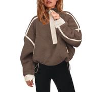 Panadila, Damen Fleece-Pullover mit halbem Reißverschluss, weich, warm und locker geschnitten, mit Taschen und kuscheligem Teddyfleece für hohen Tragekomfort, Braun, L