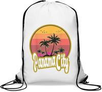 Panama City Palm Tree Vaporwave Graphic Gym Sack Casual Drawstring Bag White