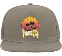 Panama City Palm Tree Vaporwave Graphic Snapback Flat Visor Cotton Blend Cap Gray