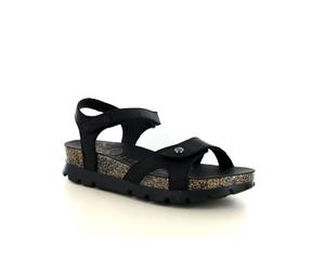 Panama Jack Damen-Keil-Schwarze Leder-Plattformsandalen - Sulia B2