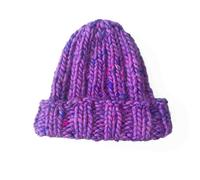 PANAPUFA Handgestrickte Chunky Beanie - 90 % Merinowolle, 10 % Seide violett