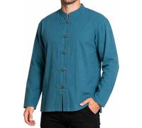 PANASIAM Fischerhemd Herren - Langarmhemd - Sommerhemd aus 100% Baumwolle | Fisherman Shirt, Holzknöpfe, ohne Kragen, Baumwollhemd, Mittelalterhemd, weich und bequem, ohne Taschen, farbecht, M-XXL