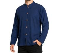 PANASIAM Fischerhemd Herren - Langarmhemd - Sommerhemd aus 100% Baumwolle | Fisherman Shirt, Holzknöpfe, ohne Kragen, Baumwollhemd, Mittelalterhemd, weich und bequem, ohne Taschen, farbecht, M-XXL