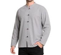 PANASIAM Fischerhemd Herren - Langarmhemd - Sommerhemd aus 100% Baumwolle | Fisherman Shirt, Holzknöpfe, ohne Kragen, Baumwollhemd, Mittelalterhemd, weich und bequem, ohne Taschen, farbecht, M-XXL