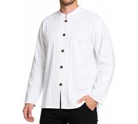 PANASIAM Fischerhemd Herren - Langarmhemd - Sommerhemd aus 100% Baumwolle | Fisherman Shirt, Holzknöpfe, ohne Kragen, Baumwollhemd, Mittelalterhemd, weich und bequem, ohne Taschen, farbecht, M-XXL