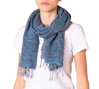 PANASIAM scarf cotton woven, dark turquoise with grey, 165x50cm