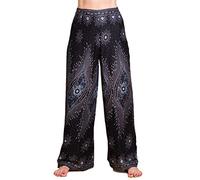 PANASIAM Wickelhose Damen - Weite Palazzohose - Boho Stil - in 3 Längen | leichte Sommerhose aus Viskose, Hosenrock gerader Schnitt, Strandhose, variabler Bund zum Binden, Peacock & Oriental Design
