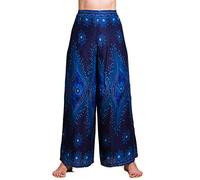 PANASIAM Wickelhose Damen - Weite Palazzohose - Boho Stil - in 3 Längen | leichte Sommerhose aus Viskose, Hosenrock gerader Schnitt, Strandhose, variabler Bund zum Binden, Peacock & Oriental Design